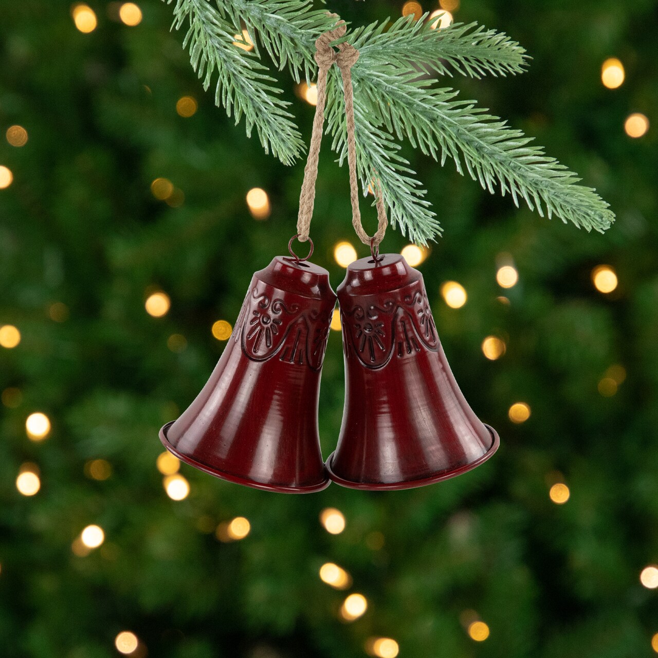 Northlight Embossed Christmas Bell Ornaments - 6" - Burgundy - Set of 2